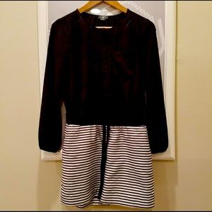 Loft romper. The top is black, and the bottom is navy & tan